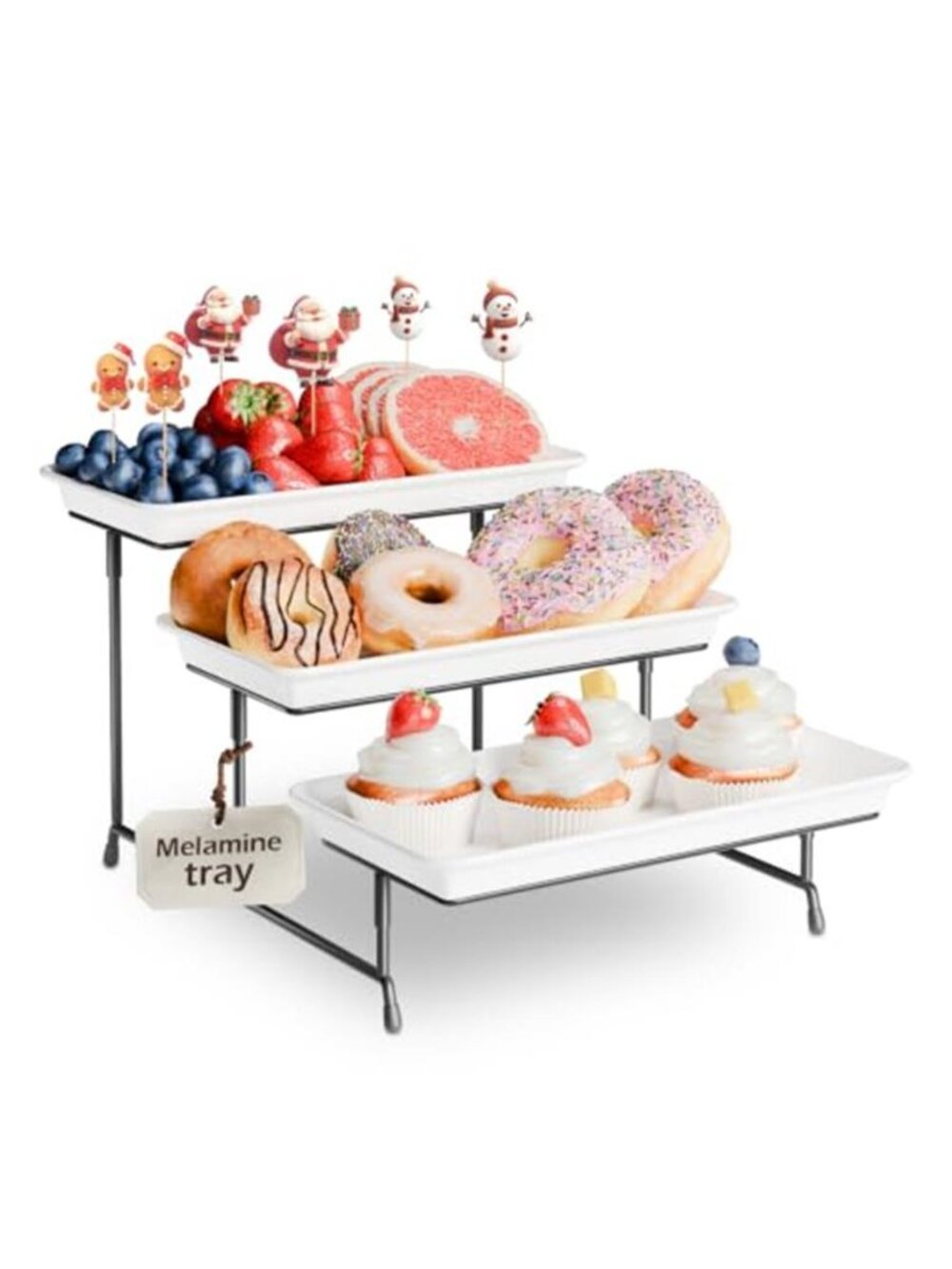 3 Tier Serving Tray Black Dessert Stand Cupcake Appetizer Platter Display Rack